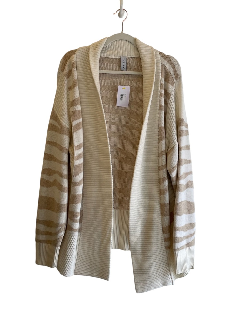 Varley Cream & Beige Striped Open-Front Cardigan